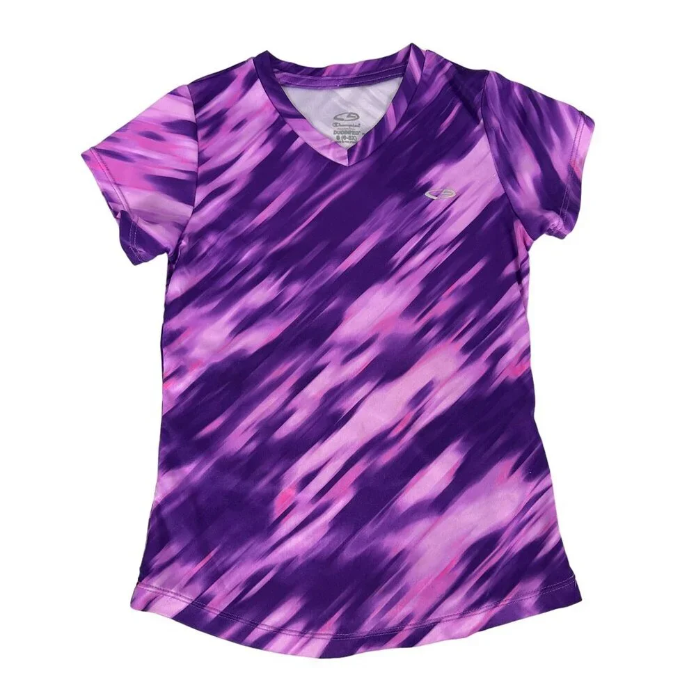 c9 by Champion Girls' DuoDry Purple/Pink Tie-Dye Athletic T-Shirt S (6-6X)